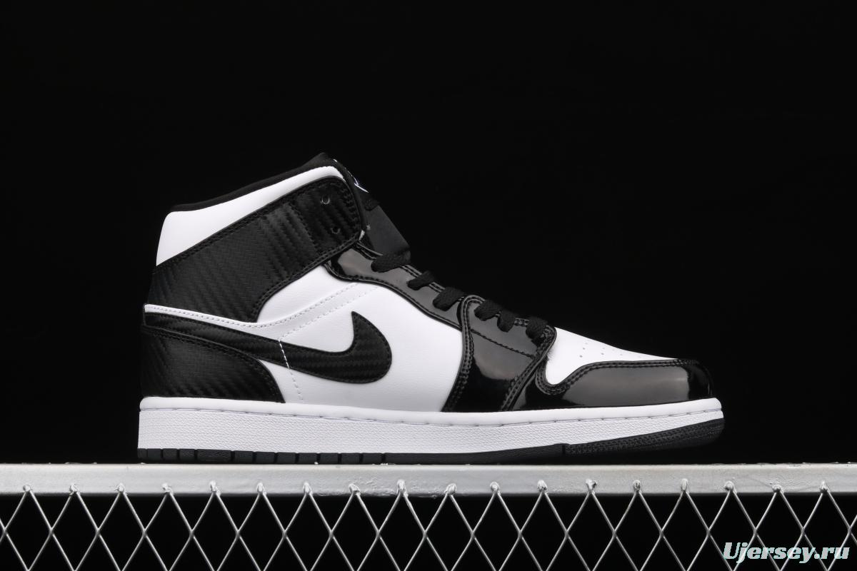 Air Jordan 1 Mid All-Star Bang all-Star Black and White lacquered Leather Leather Leisure Sport Board shoes DD1649-001