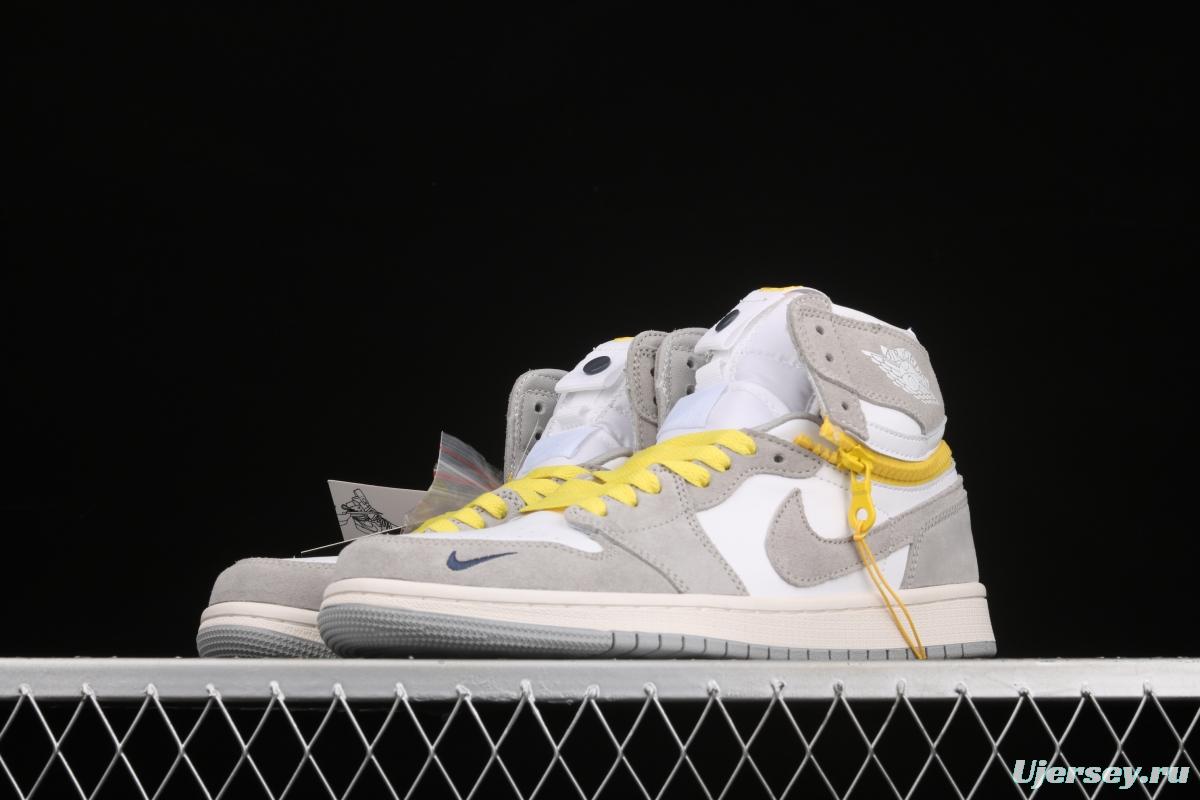 Air Jordan 1 Switch Light Smoke Grey soot zipper J1 high-end cultural basketball shoes CW6576-100