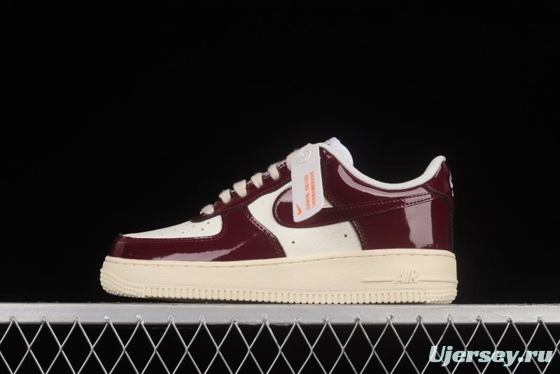 NIKE Air Force 1'07 Low white wine red patent leather low-top casual sneakers DQ8583-100