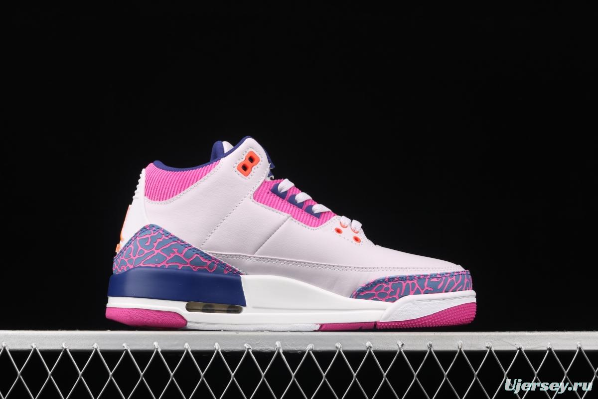 Air Jordan Brand Air Jordan 3 GS AJ3 Joe 3 burst pink and purple front layer basketball shoes 441140-500