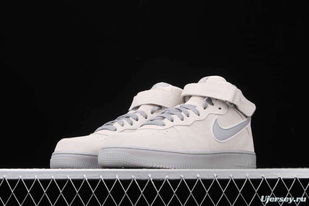 NIKE Air Force 1x 07 Mid air force light blue gray suede 3m reflective Zhongbang leisure board shoes 315123-002