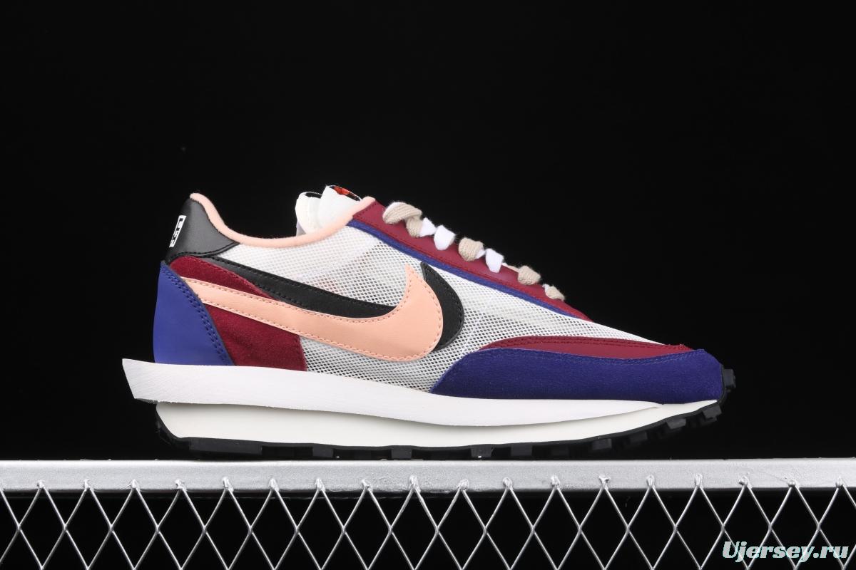 Sacai x NIKE LVD Waffle Daybreak co-signed catwalk style net gauze leather splicing double hook Swoosh running shoes BV0073-700