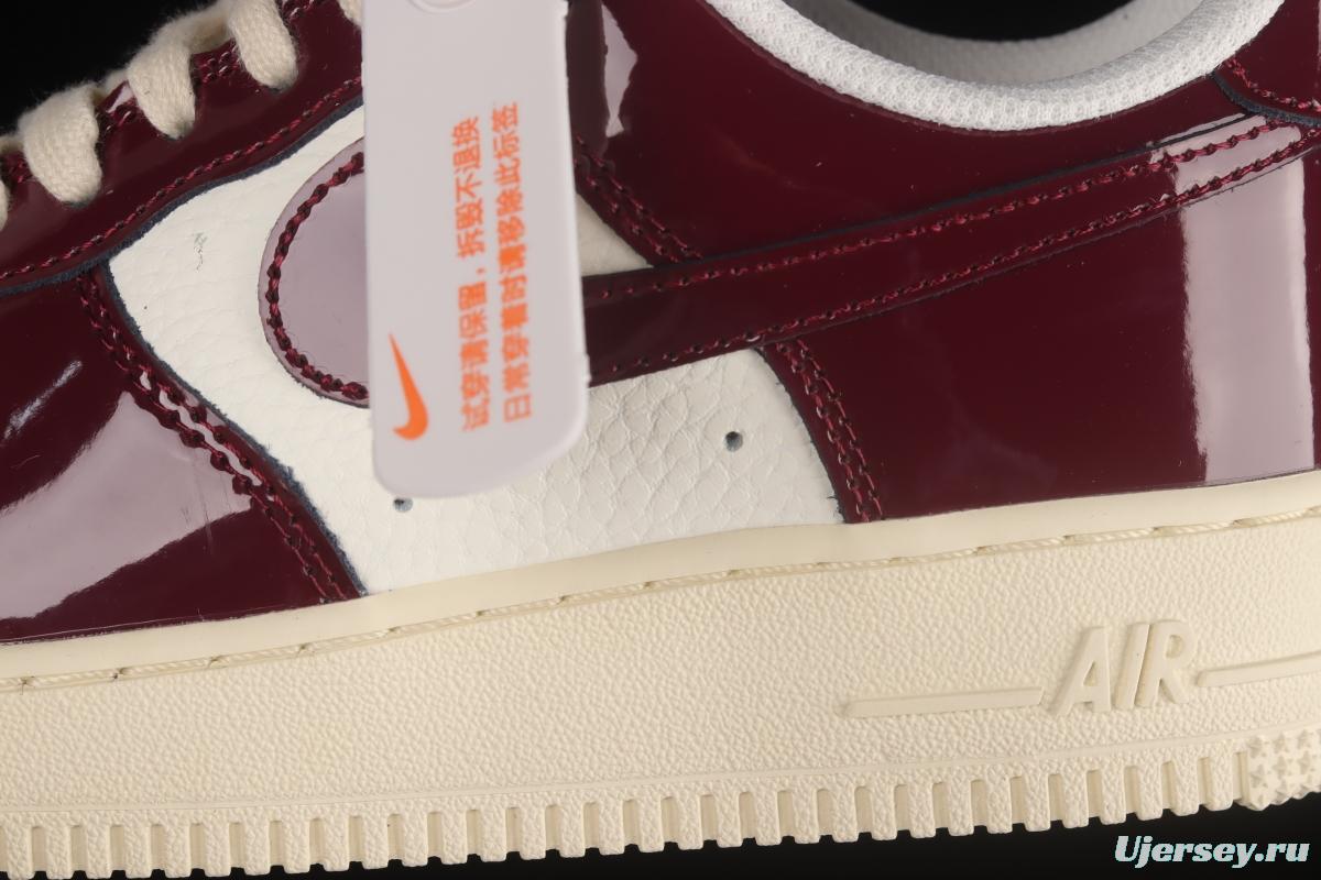 NIKE Air Force 1'07 Low white wine red patent leather low-top casual sneakers DQ8583-100