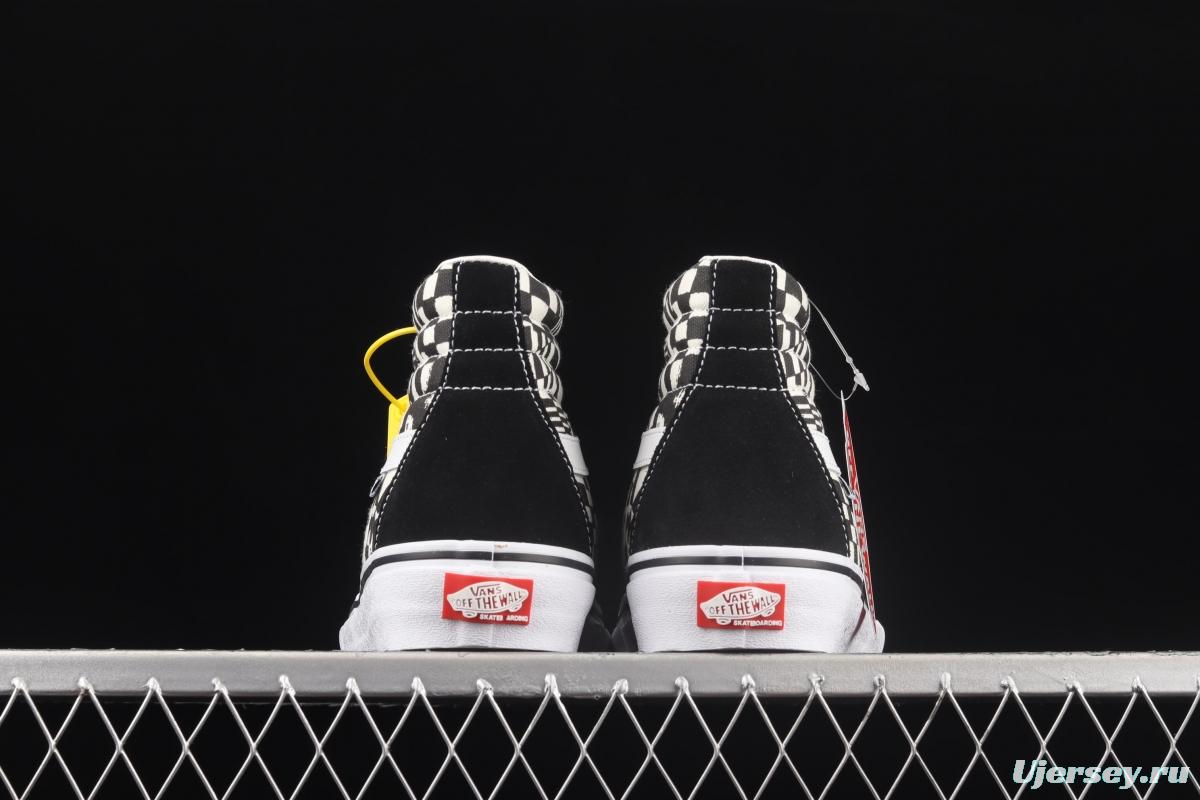 Vans Sk8-Hi black and white checkerboard lattice side stripes high-top casual board shoes VN0A5FCC9CU