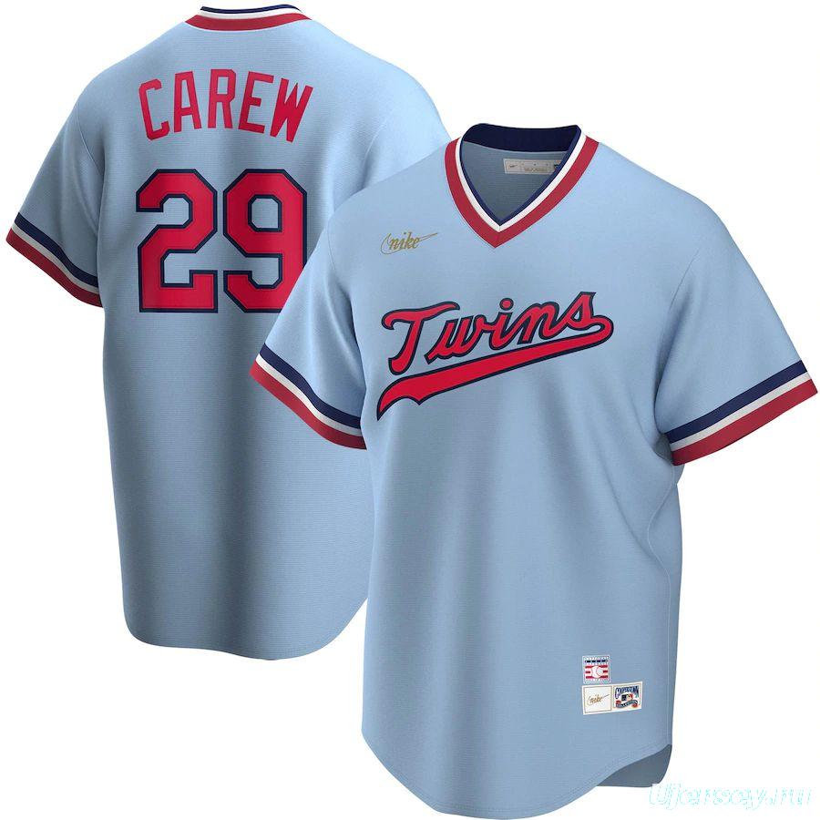 Men's Rod Carew Light Blue Road Cooperstown Collection Player Team Jersey