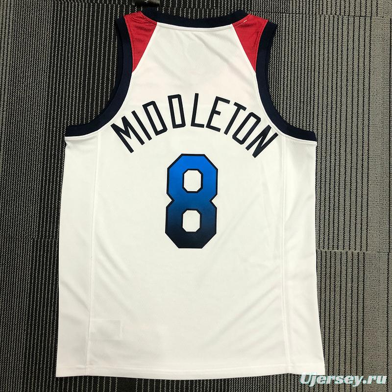 Thai Version Men's Khris Middleton White USA Basketball Player Jersey