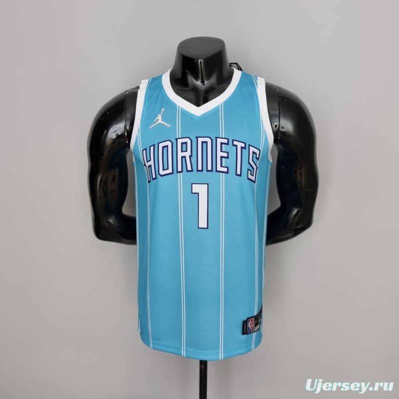 75th Anniversary Ball #1 Charlotte Hornets Blue NBA Jersey