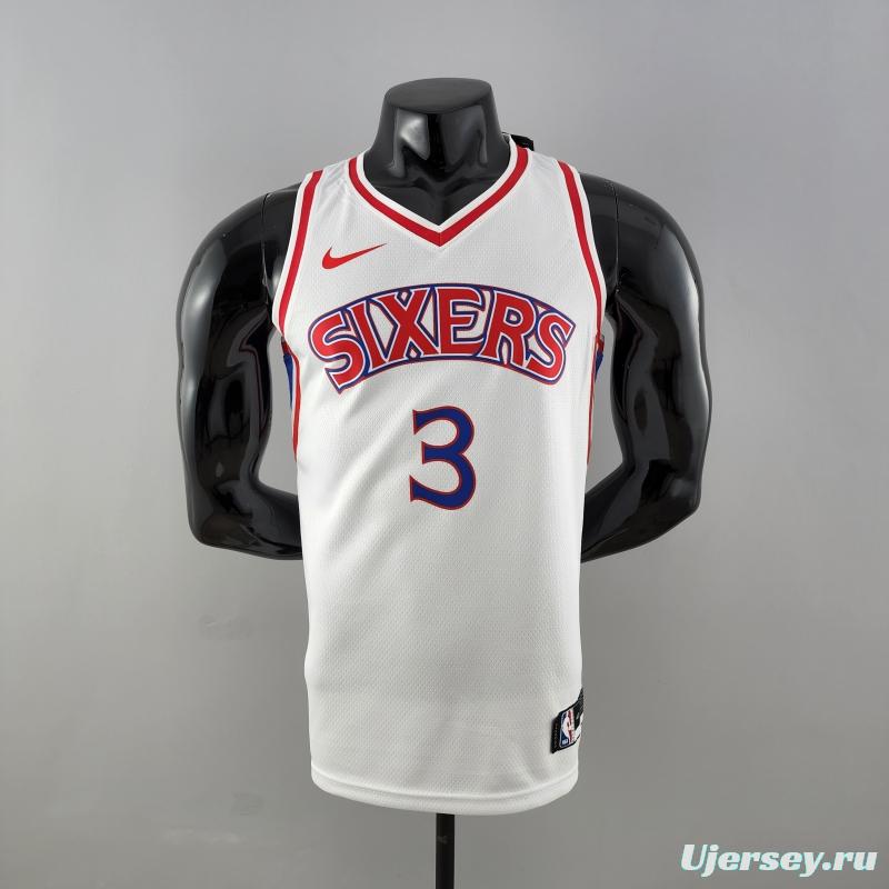 Rookie Philadelphia 76ers Iverson #3 White NBA Jersey 