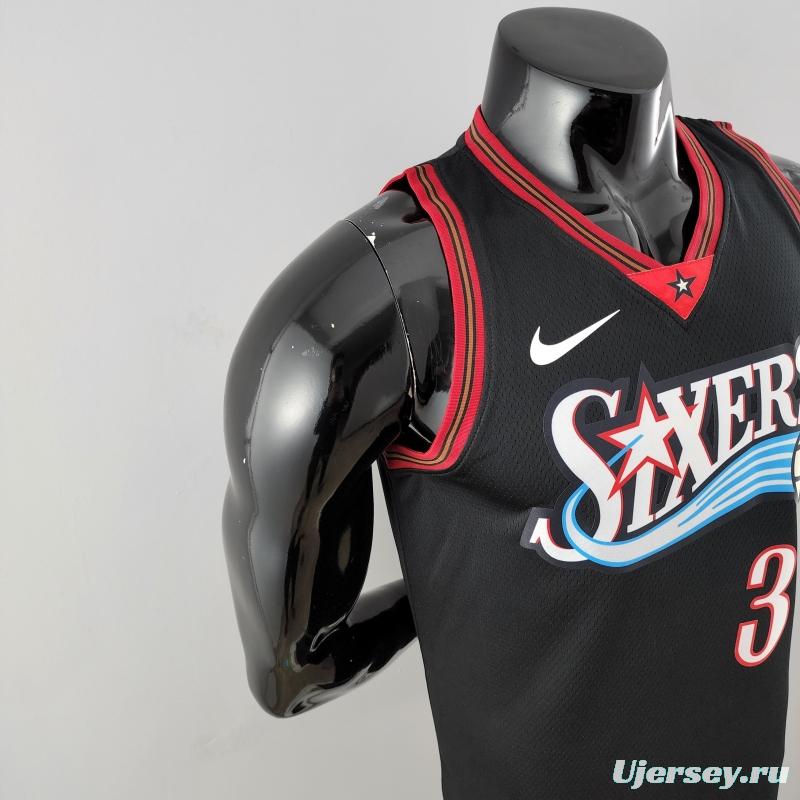 Retro Philadelphia 76ers Iverson #3 Big Meteor Black NBA Jersey 