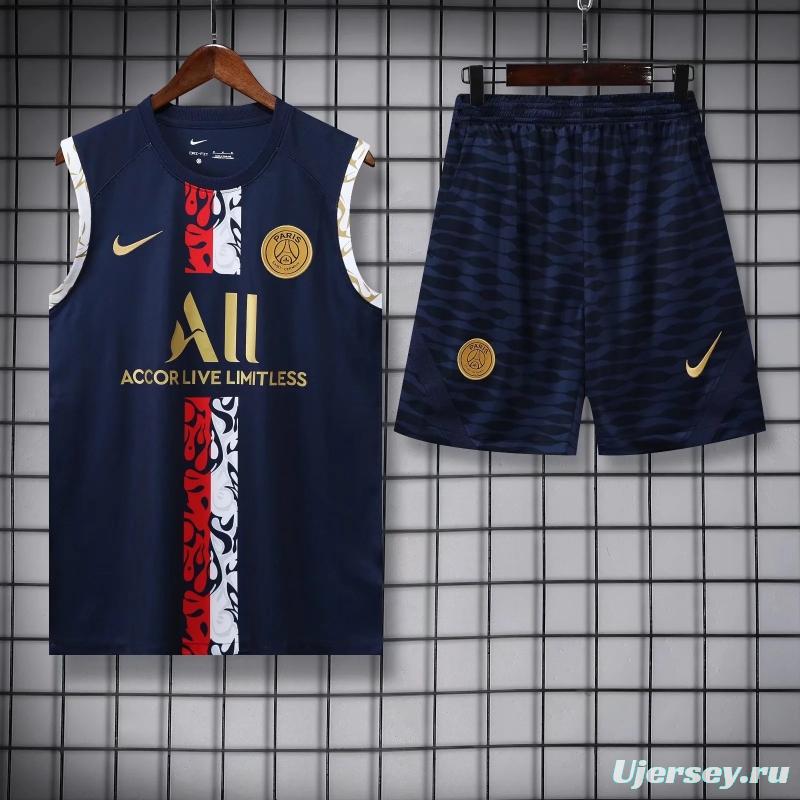 22/23PSG Royal Blue Golden Shield Pre-match Training Jersey Vest