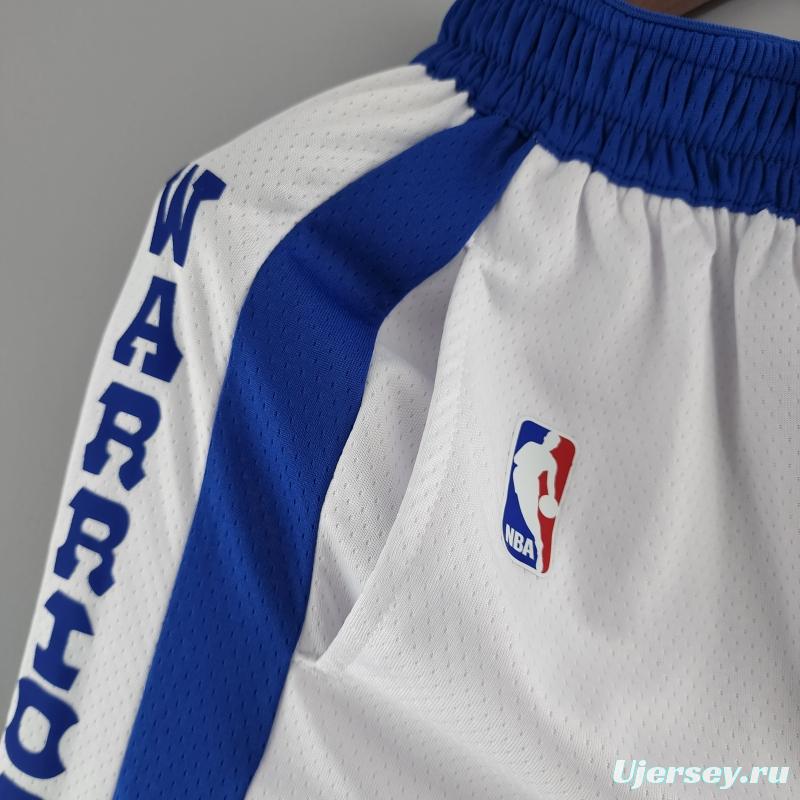 Golden State Warriors NBA Shorts White Blue Trim