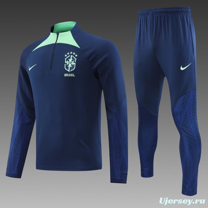 2022 Brazil Navy Half Zipper Tracksuit