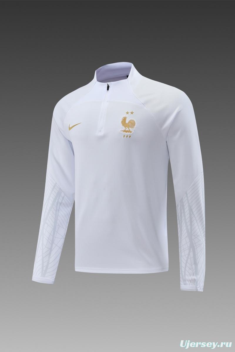 2022 France White Half Zipper Tracksuit