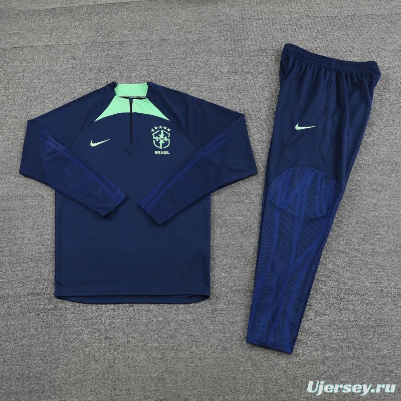 2022 Brazil Navy Half Zipper Tracksuit