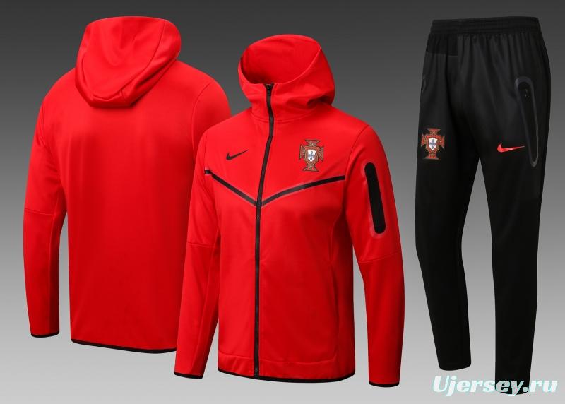 2022 Portugal Red Full Zipper Hoodie Tracksuit