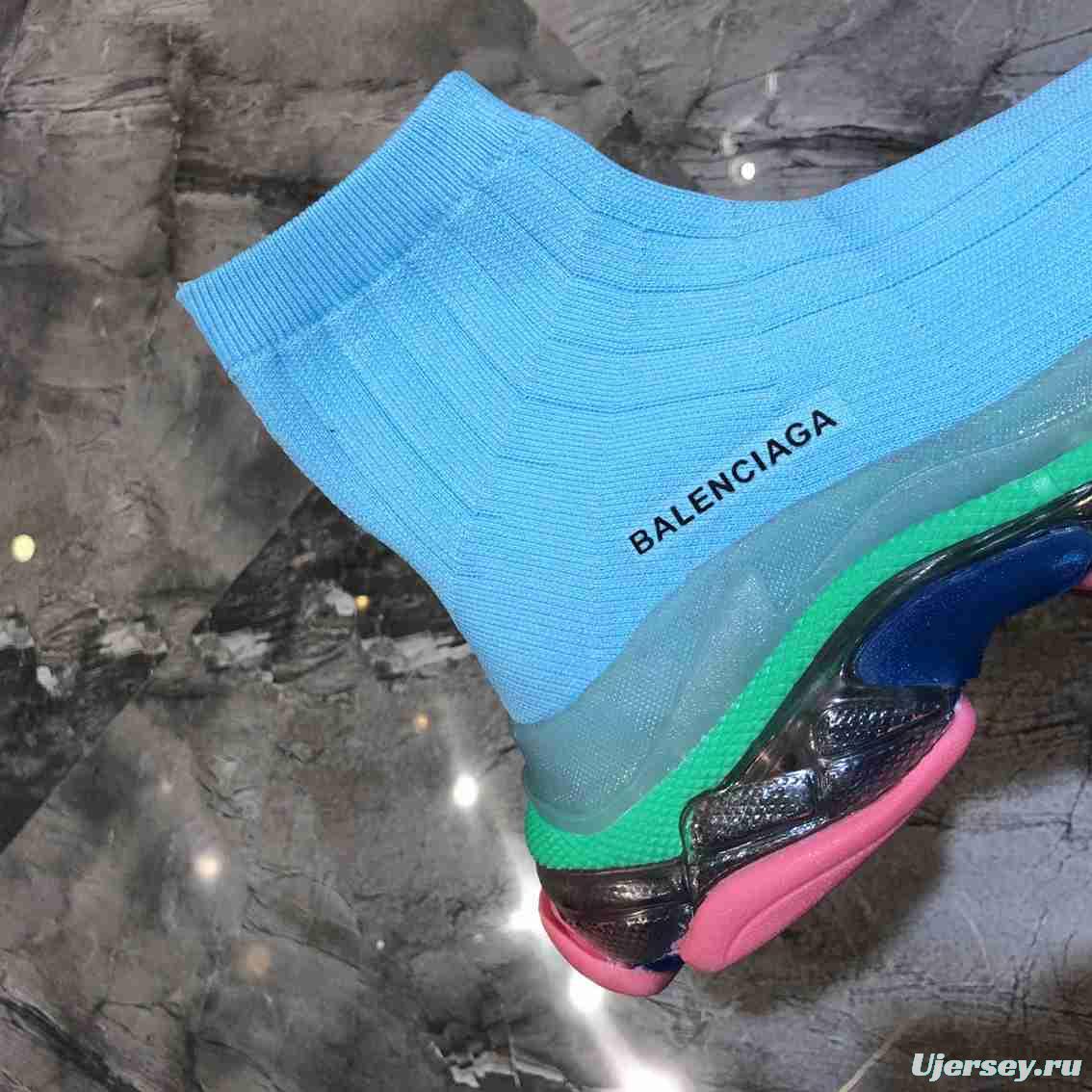 Men/Women Balenciaga Speed Blue Pink Sole Item 6380330