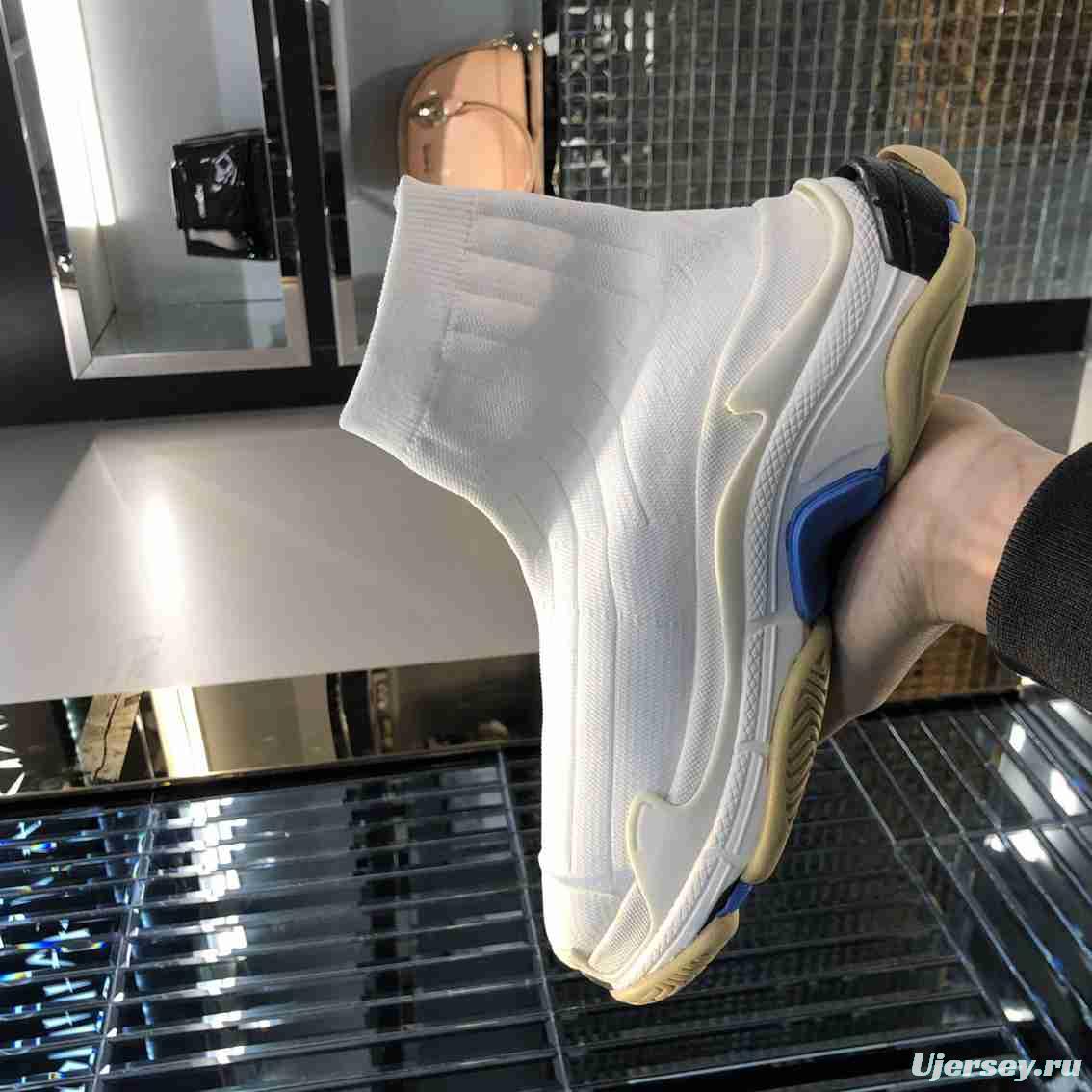 Men/Women Balenciaga White Speed Sneaker Blue/Yellow Sole Item 6380270