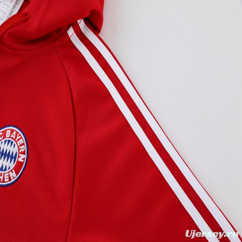 2023 Bayern Munich Red Hoodie Full Zipper Tracksuit