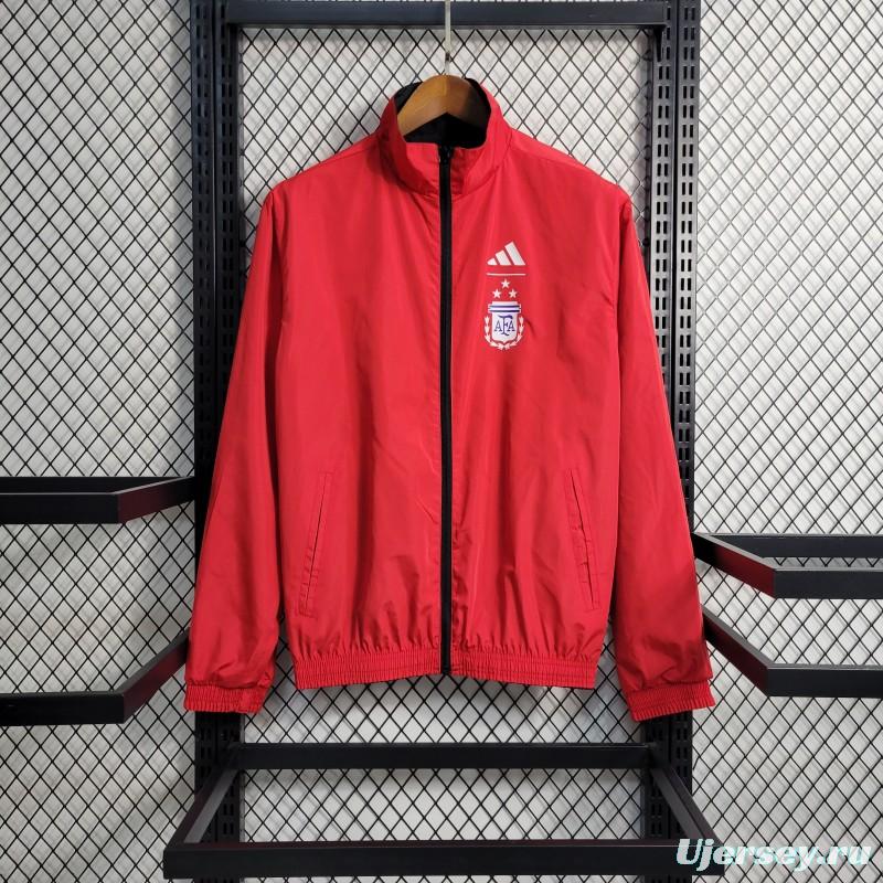 2023 Reversible 3-star Argentina Red/Black Windbreaker