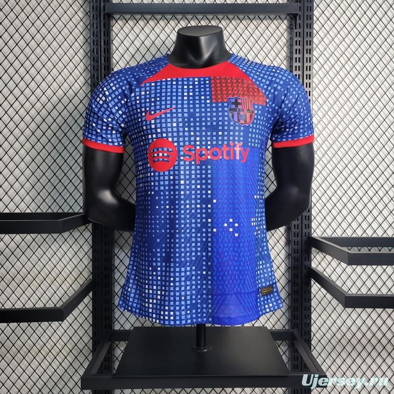 Player Version 23-24 Barcelona Blue Training Jersey Shirt