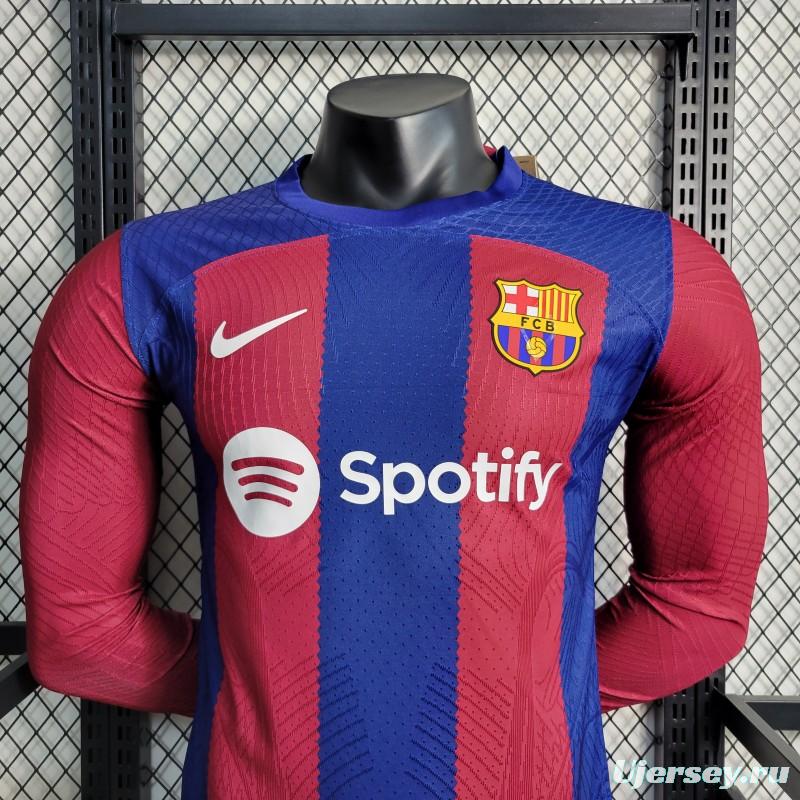 Player Version 23-24 Long Sleeve Barcelona Home Jersey