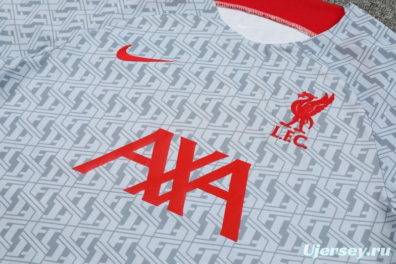 23-24 Liverpool White/Grey Grid Short Sleeve+Shorts