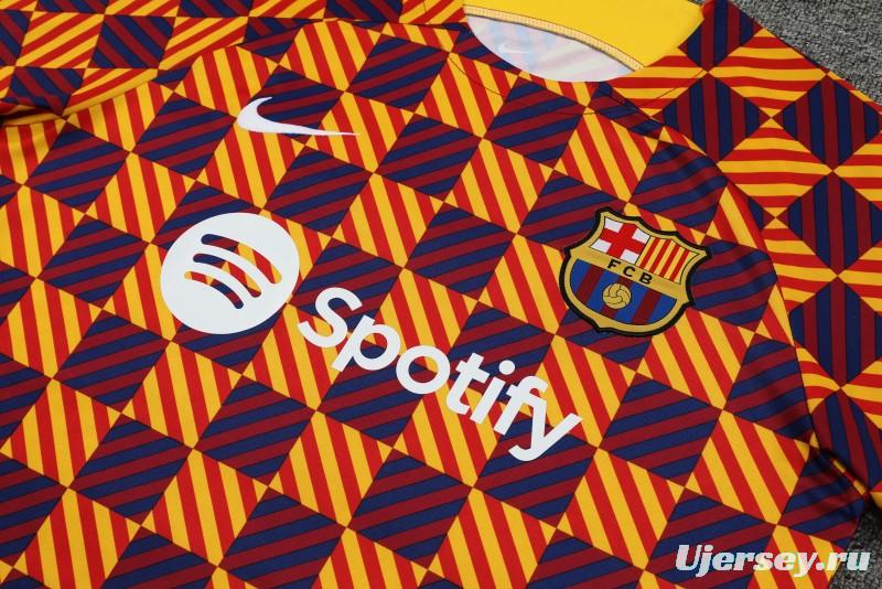 23-24 Barcelona Special Orange Grid Short Sleeve+Shorts