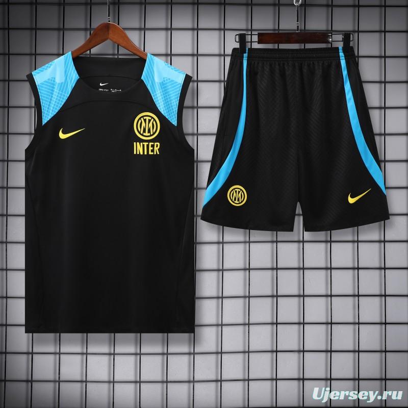 23-24 Inter Milan Black/Blue Vest Jersey+Shorts