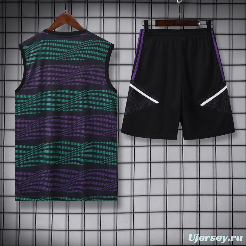 23-24 Real Madrid Stripe Pattern Vest Jersey+Shorts