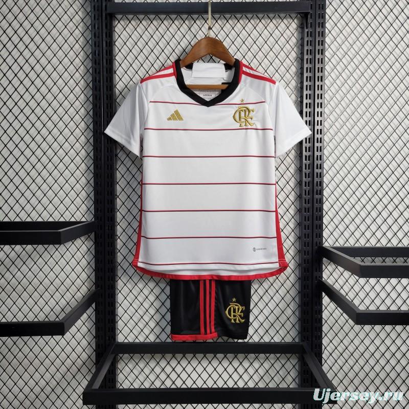 23-24 Kids Flamengo Away White Jersey Size 16-28