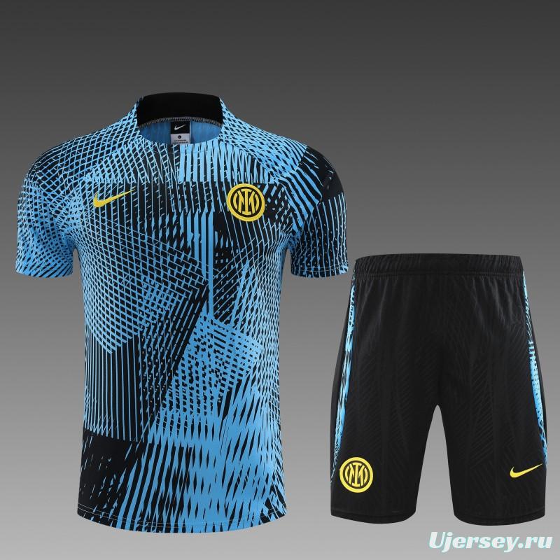 23 24 Inter Milan Black Blue Short Sleeve+Shorts