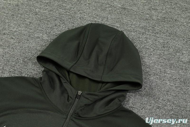 23/24 Barcelona Dark Green Hoodie Half Zipper Jacket+ Pants