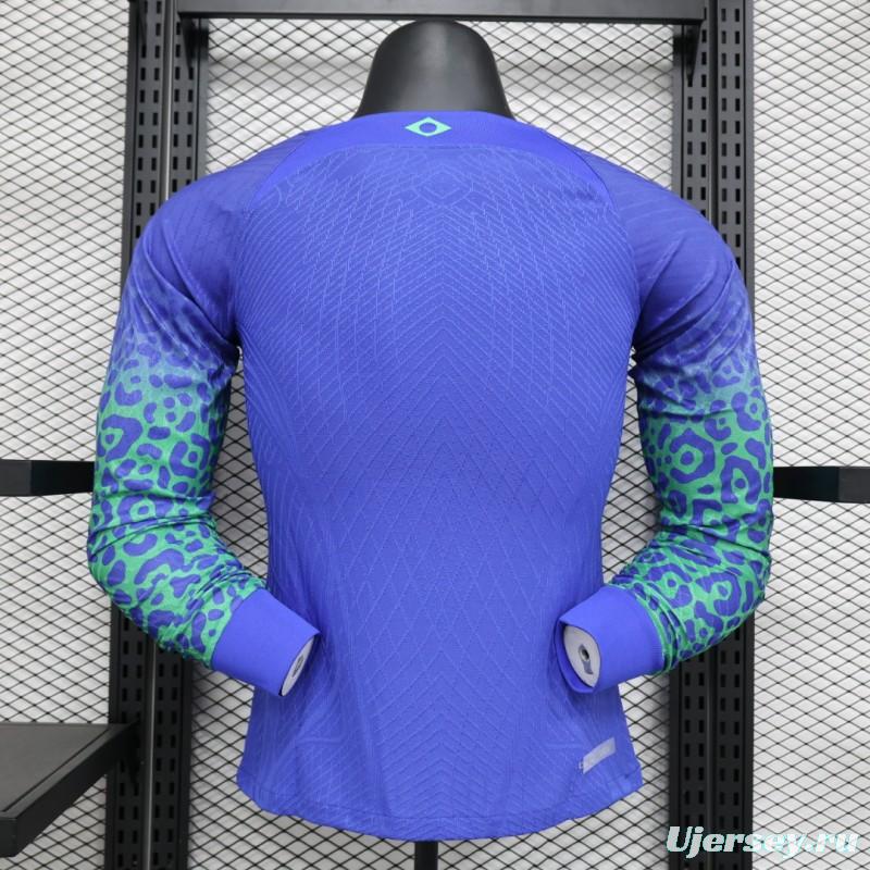 Player Version 2022 Brazil Away Blue Long Sleeve Jersey