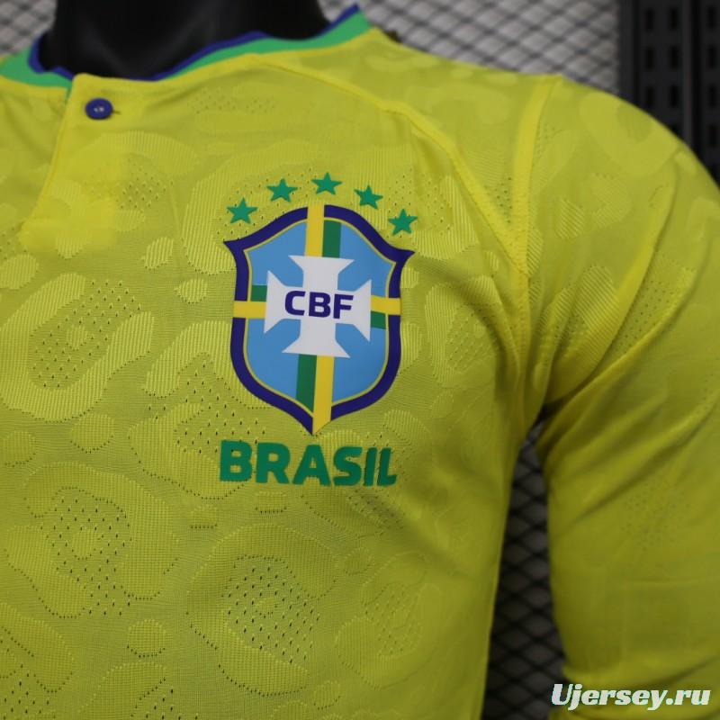 Player Version 2022 Brazil Home Long Sleeve Jersey