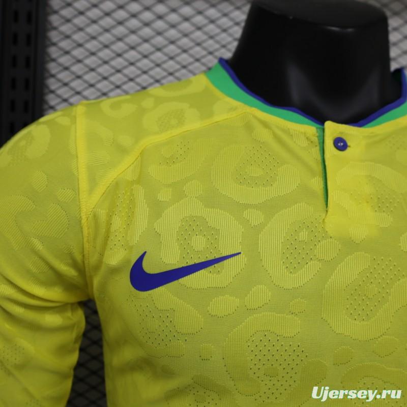 Player Version 2022 Brazil Home Long Sleeve Jersey