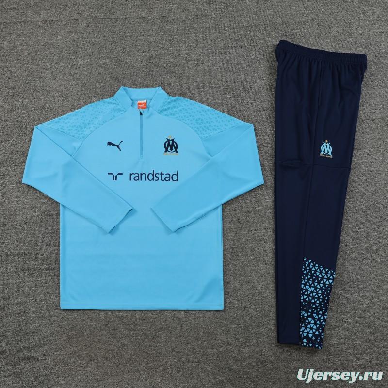 23/24 Olympique Marseille Blue Half Zipper Jacket+ Pants