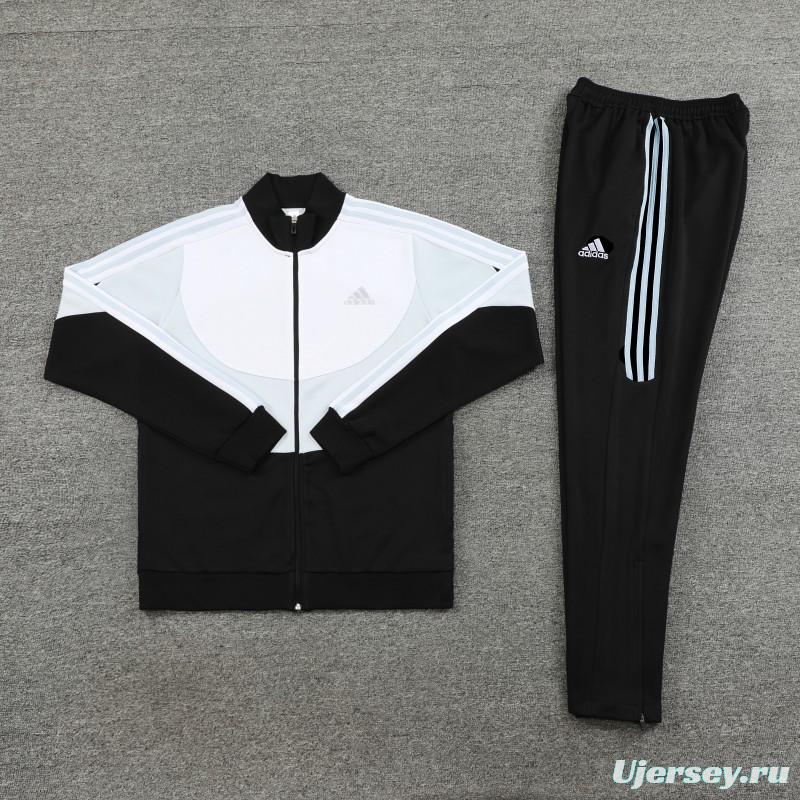 23/24 Adidas White/Black Full Zipper Hooide Jacket+Pants