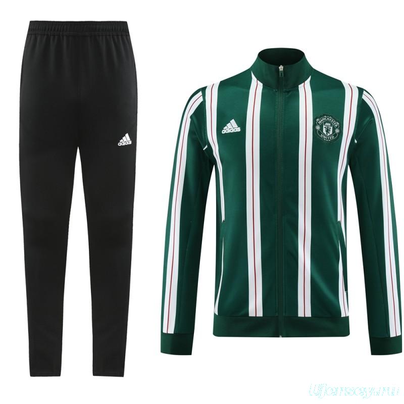 23/24 Manchester United Green White Stripe Full Zipper Jacket+Pants