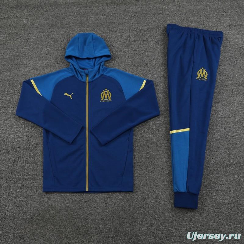 23/24 Olympique Marseille Blue Full Zipper Hoodie Jacket+Pants