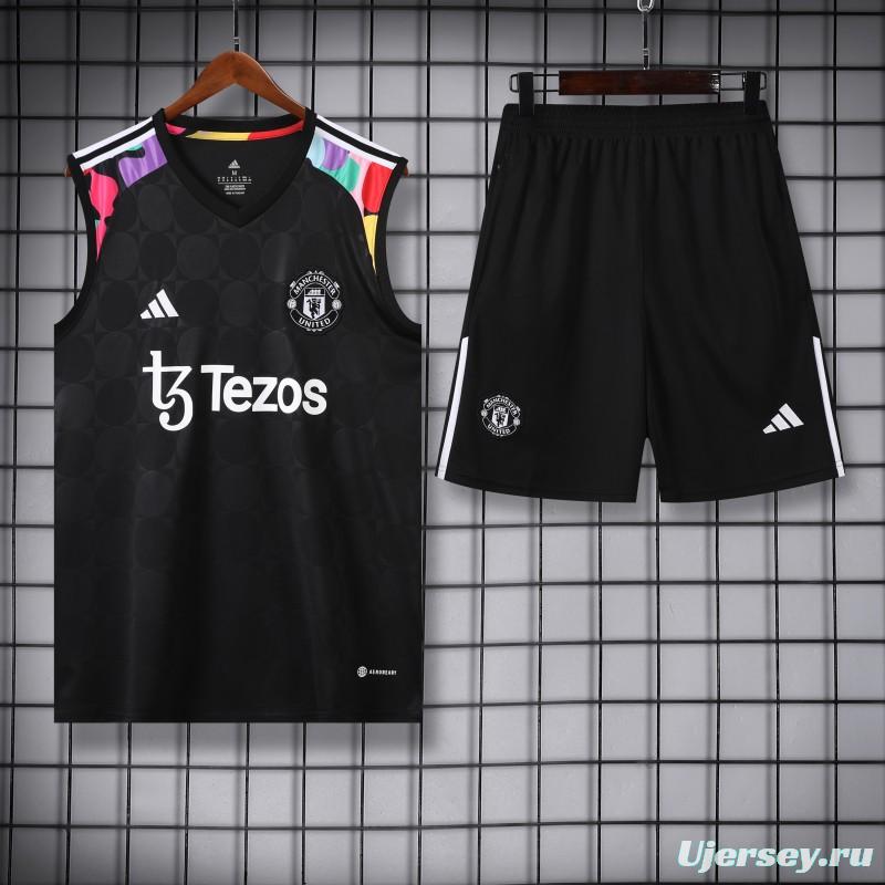 24/25 Manchester United Black Vest Jeresy+Shorts