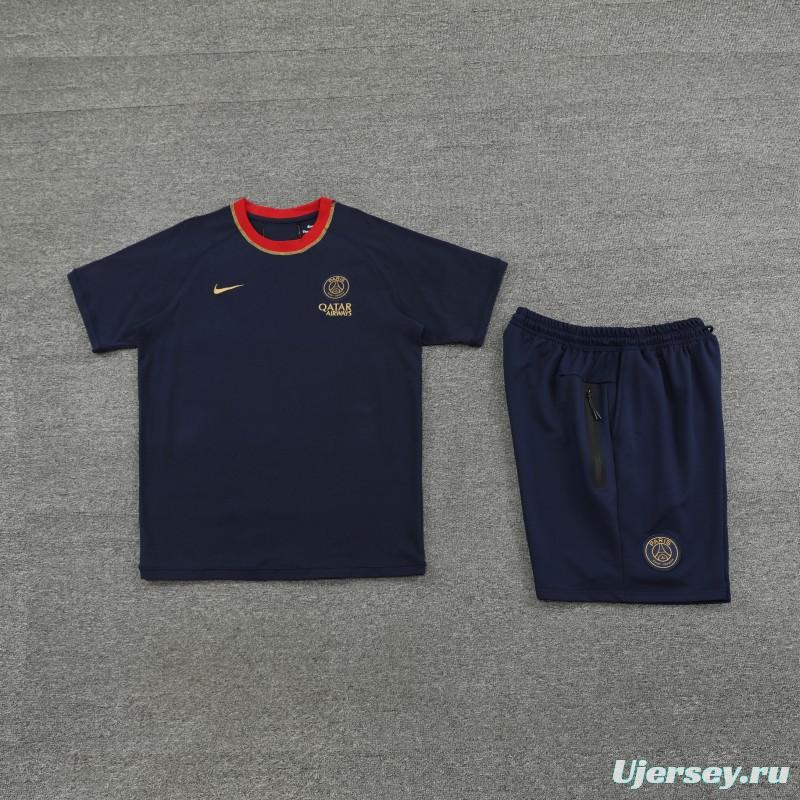 23/24 PSG Navy/Red Cotton Short Sleeve Jersey+Shorts