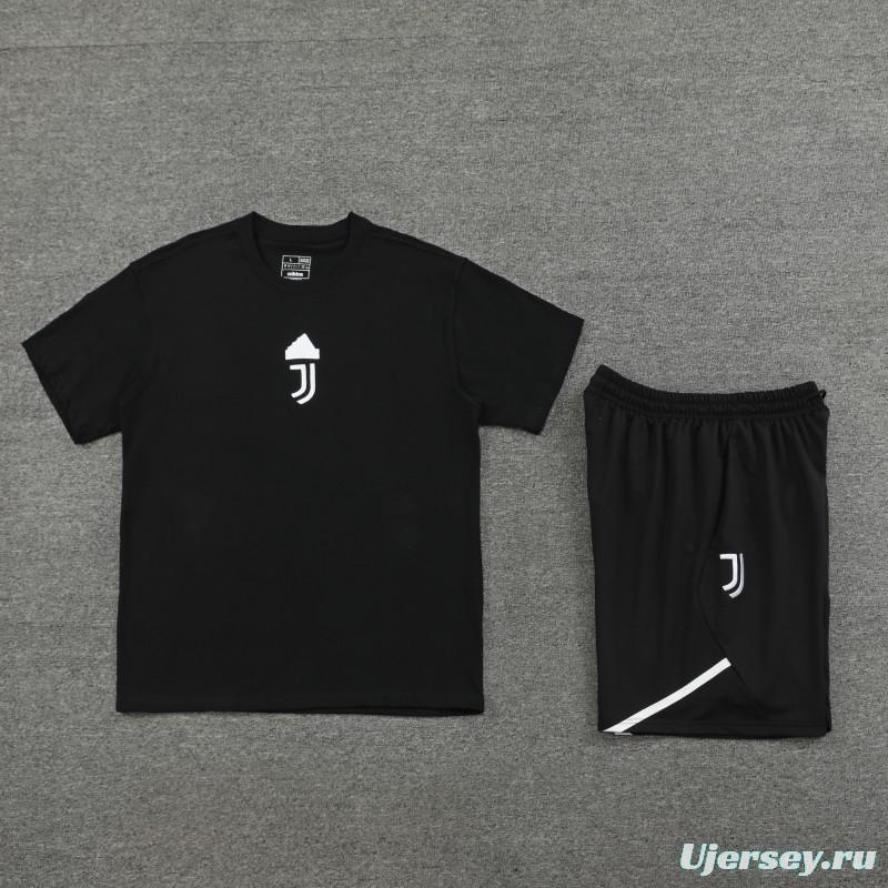 23/24 Juventus Black Cotton Short Sleeve Jersey+Shorts