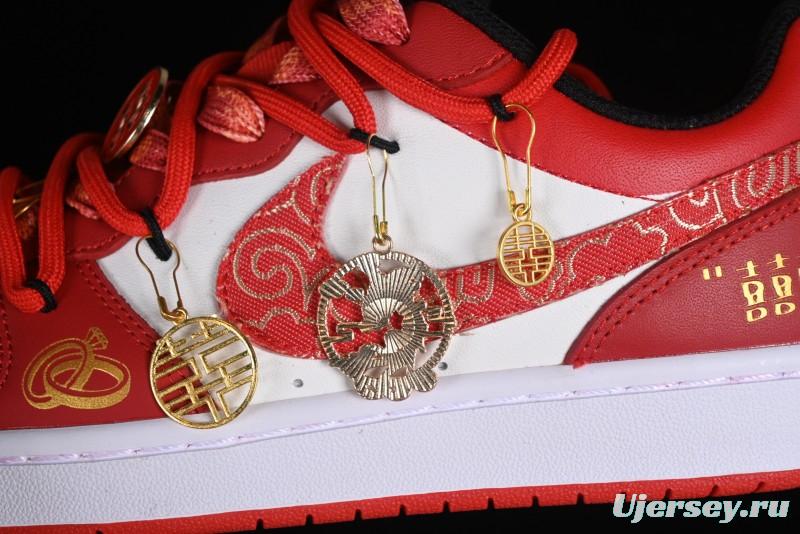 Nike Court Borough Chinese Traditional Style - Happy Marriage Custom Low-Top Skateboarding Shoes Non-Slip and Wear-Resistant - BQ5448-007