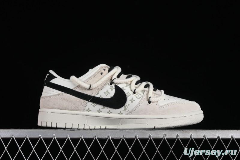 Nike SB Dunk Low LV Collaboration Anniversary Customized Sneakers in Off-White Black Swoosh Triple Floral - SJ2068-235