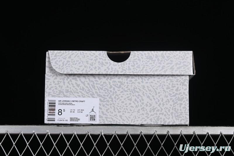 Nike Air Jordan 3 Retro Craft Ivory Sneakers - FJ9479-100