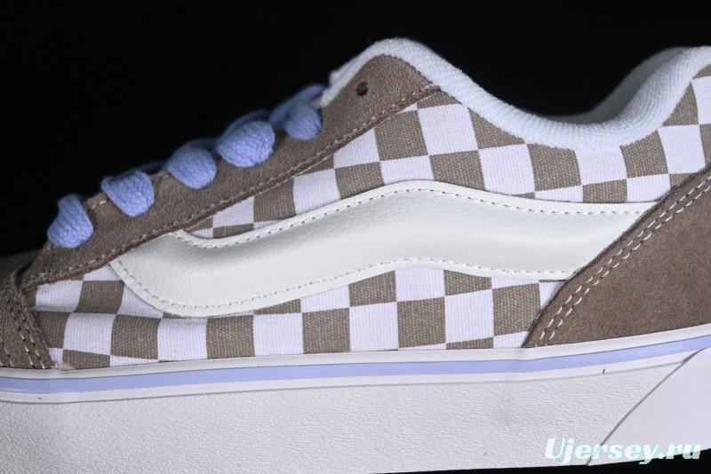 Vans Classics Knu Skool Retro Chunky Sneakers in Light Brown/Lilac Checkerboard - VN0009QC0AK