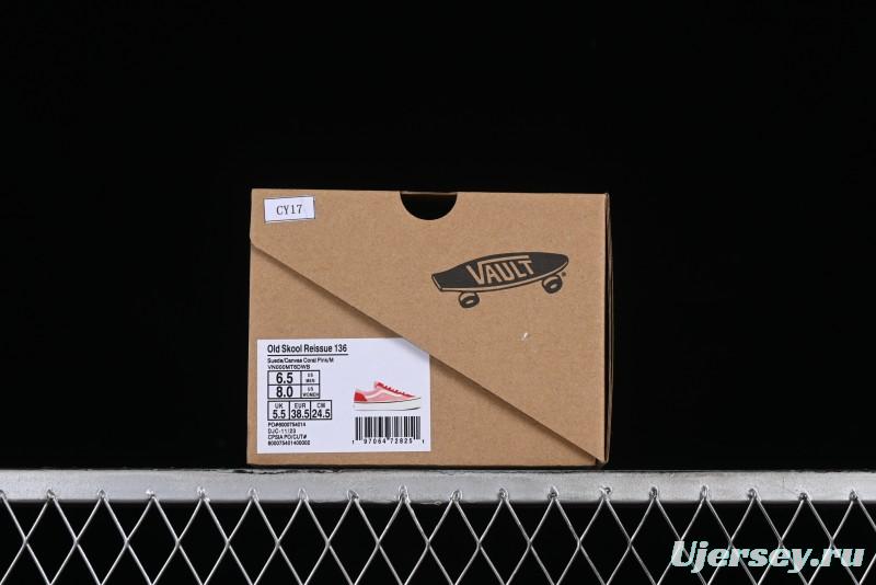 Vans Old Skool Reissue 136 High-End Pink Canvas Vulcanized Shoes with Detachable Lightweight Anti-Fatigue Insole - VN000MT6DWB