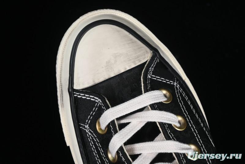 Clot x Fragment Design x Converse Custom Triple Collaboration Low-Top Sneakers with Distressed Black Silk and Brier Pattern - A10925C