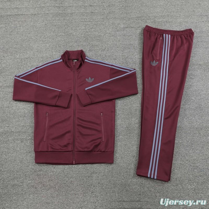 24/25 Adidas Original Wine Full Zipper Jacket +Long Pants