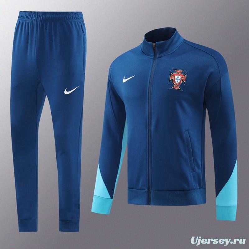 2024 Portugal Navy Full Zipper Jacket +Long Pants